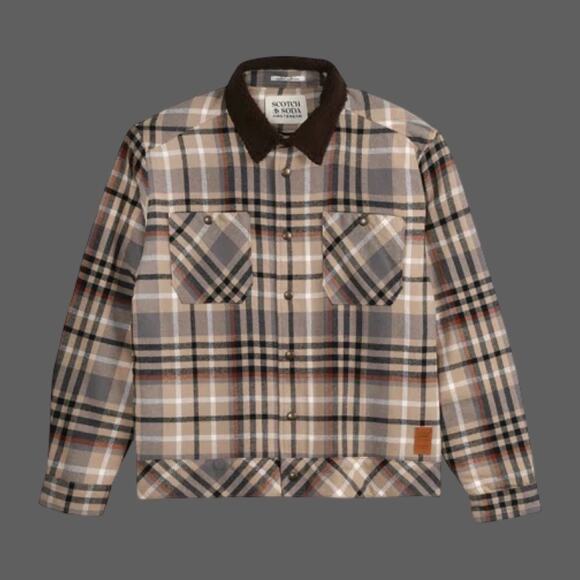 Scotch & Soda Sherpa Lined Plaid Flannel Eisenhower Jacket Mocha Mens L NWT - Picture 10 of 10
